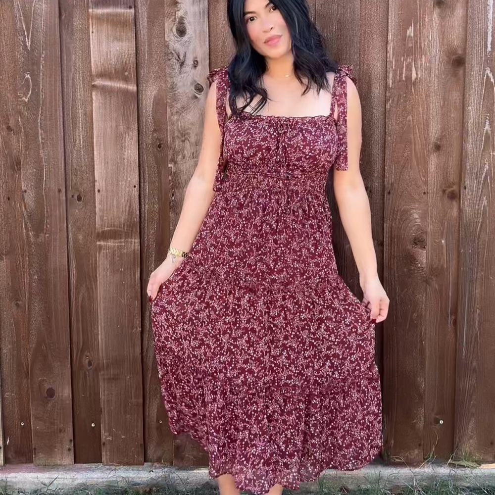 Trixxi Burgundy Floral Midi Dress